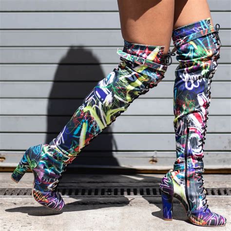 replica graffiti thigh high red bottom boots|Shoes .